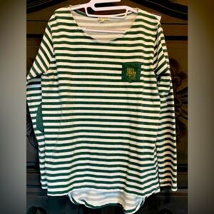 Baylor University Green and White Striped Long Sleeve Shirt Size Large